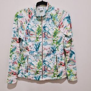 💟💖Sigrid Olsen Golf & Tennis jacket zip front green & orange print *MEDIUM